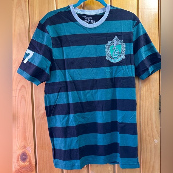 Harry Potter Slytherin Striped Ringer Tee with Crest Medium NWT - Picture 1 of 16